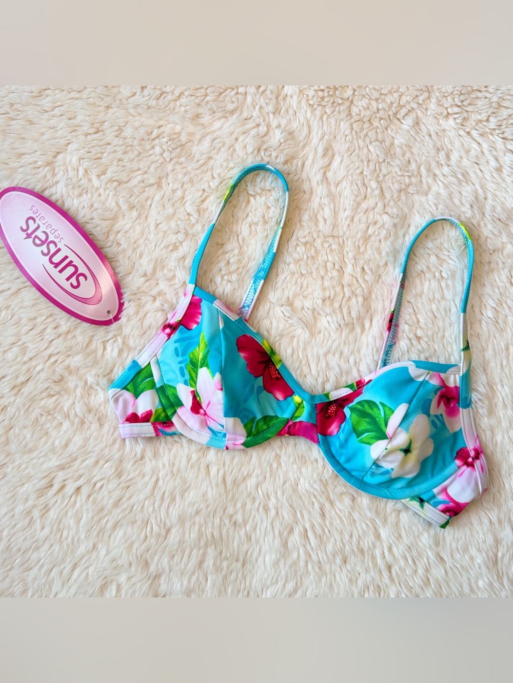 Y2K 90’s NWT Vintage Sunsets Separates Floral Tropical Bikini Top Retro Size XS